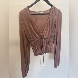Ribbed Champagne Long Sleeve Shirt
